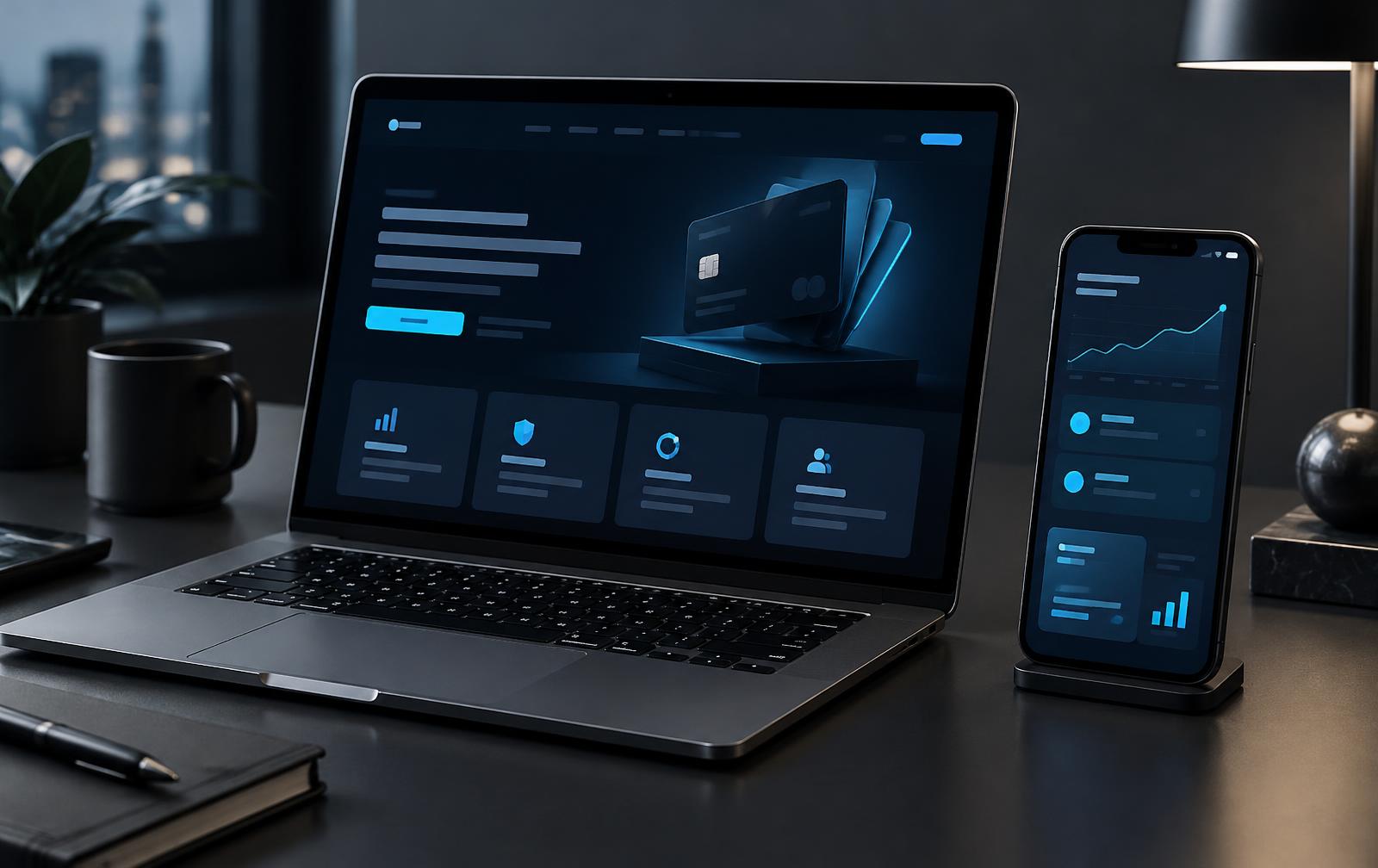 Concept brokerage website shown on a laptop and phone